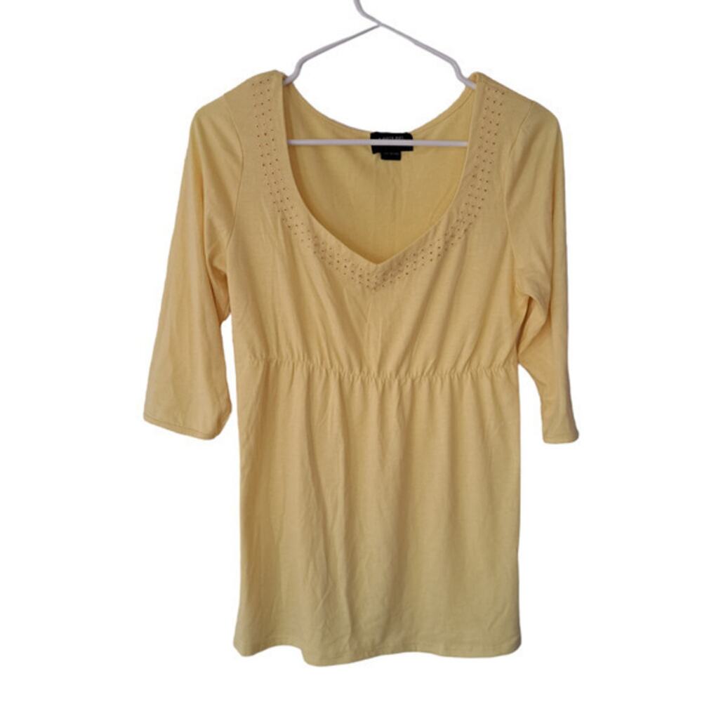 Loulou Tunic Elbow sleeve Deep V-neck Blouse Yellow Size Small